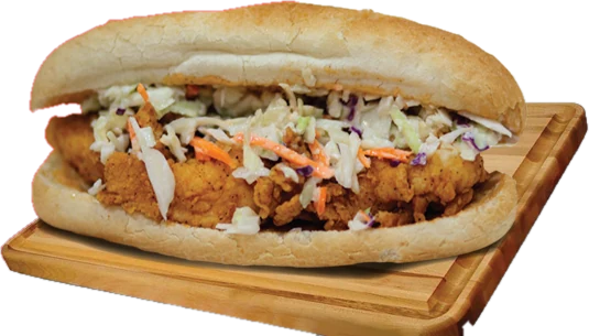 Totally Slawsome Chicken Sandwich with crispy fried chicken and coleslaw on a roll